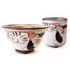 Risskål kopp 3 Hasami Kobo Laget i Japan J-kitchens Firkantet fot + sett, rød, kattunger, keramikk, Sho,