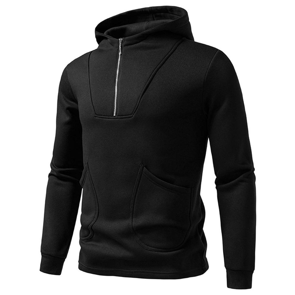 Men's Solid Color Half-Zip Sweatshirt Hoodie Men's Sports Large Size Casual Sweatshirt