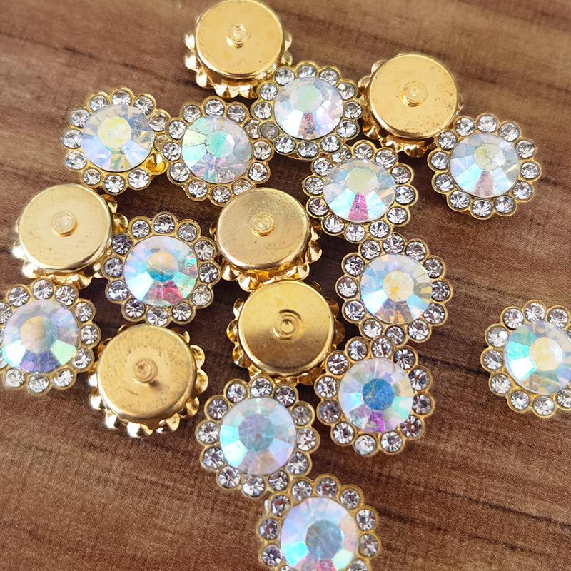 50P 10/12Mm Round  Glass Sewing Stone Glue-On Claw  Gold Base Button Sew On  For Diy Clothes Crafts