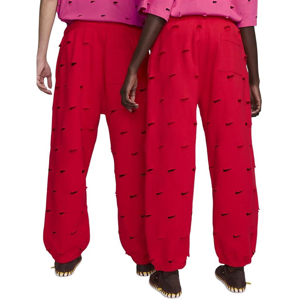 Nike X Jacquemus Co-Branded SS24 Solid Color Hollow-Out Thick Fleece-Lined Drawstring Knit Joggers Unisex Bottoms University-Red FJ3269-657