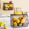 Fruit Basket, 2 Tier Fruit Basket, 2pcs Kitchen Organizer Basket with Wooden Lid Stackable and Wall Mountable Basket for Snacks and Vegetables Storage