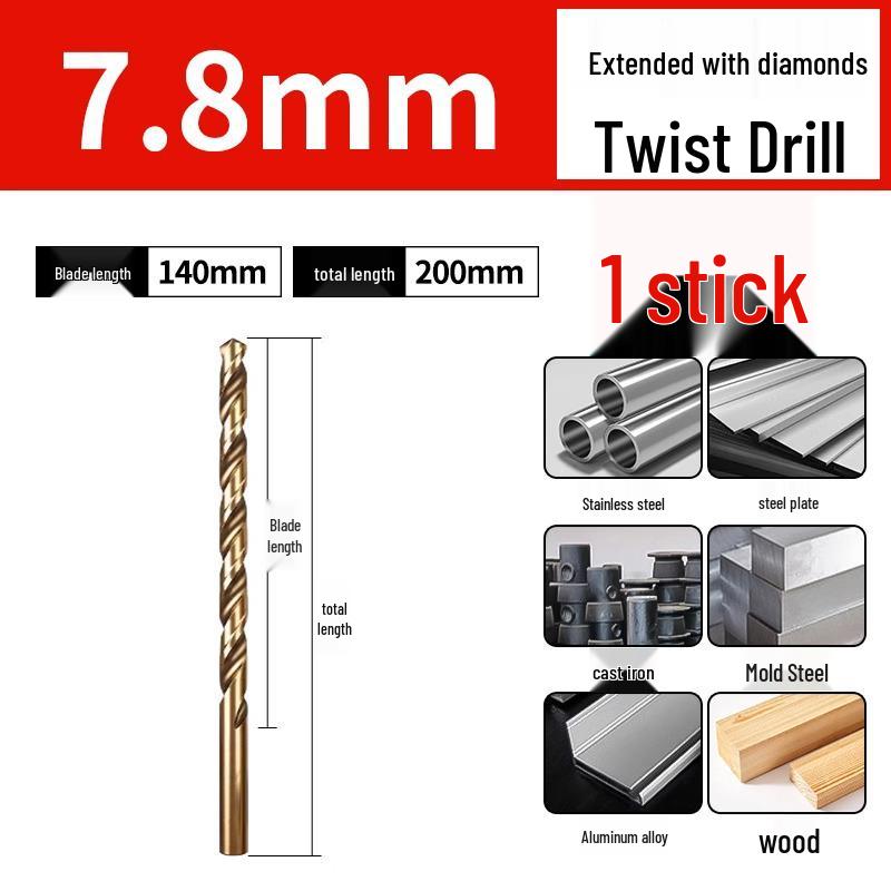 High-Strength Ultra-Long Cobalt Twist Drill Bit for Stainless Steel and Wood.