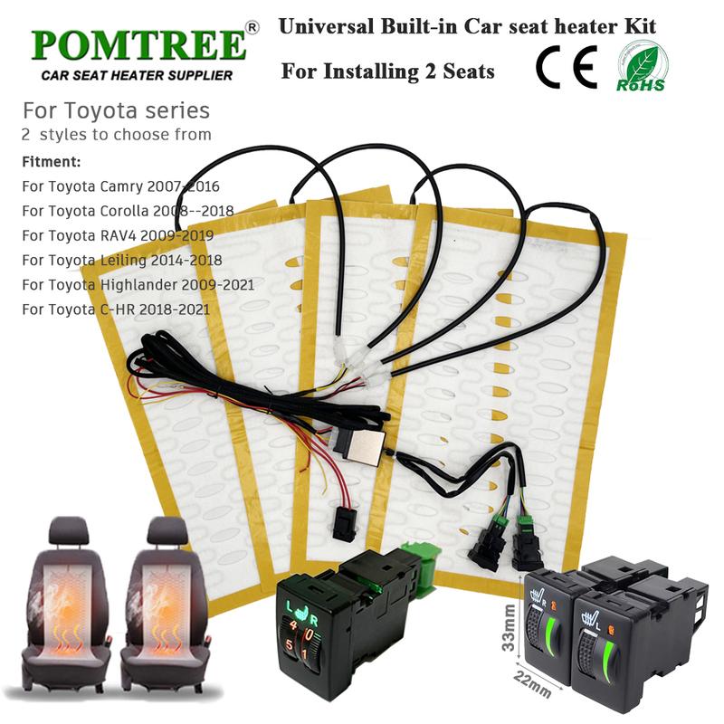 Kit Chauffage Siège Voiture 12V Convient pour 2 Sièges pour Toyota Camry Carola avec Coussins Chauffants en Fil d'Alliage 25W et Interrupteur de Commande Double Dédié