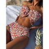 Flowers Printed Bandeau Female Swimsuit High Waist Bikini Women Swimwear Two-pieces Bikini Set Bather Bathing Suit Swim V6613