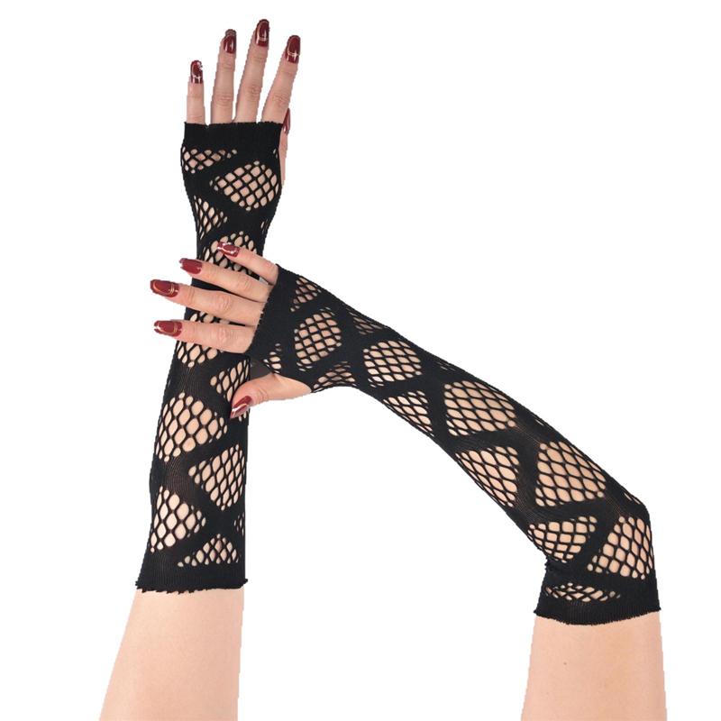 Black Sexy Hollow Out Arm Sleeves Punk Mesh Breathable Long Girl Hand Sleeves Decoration Cosplay Performance Gloves
