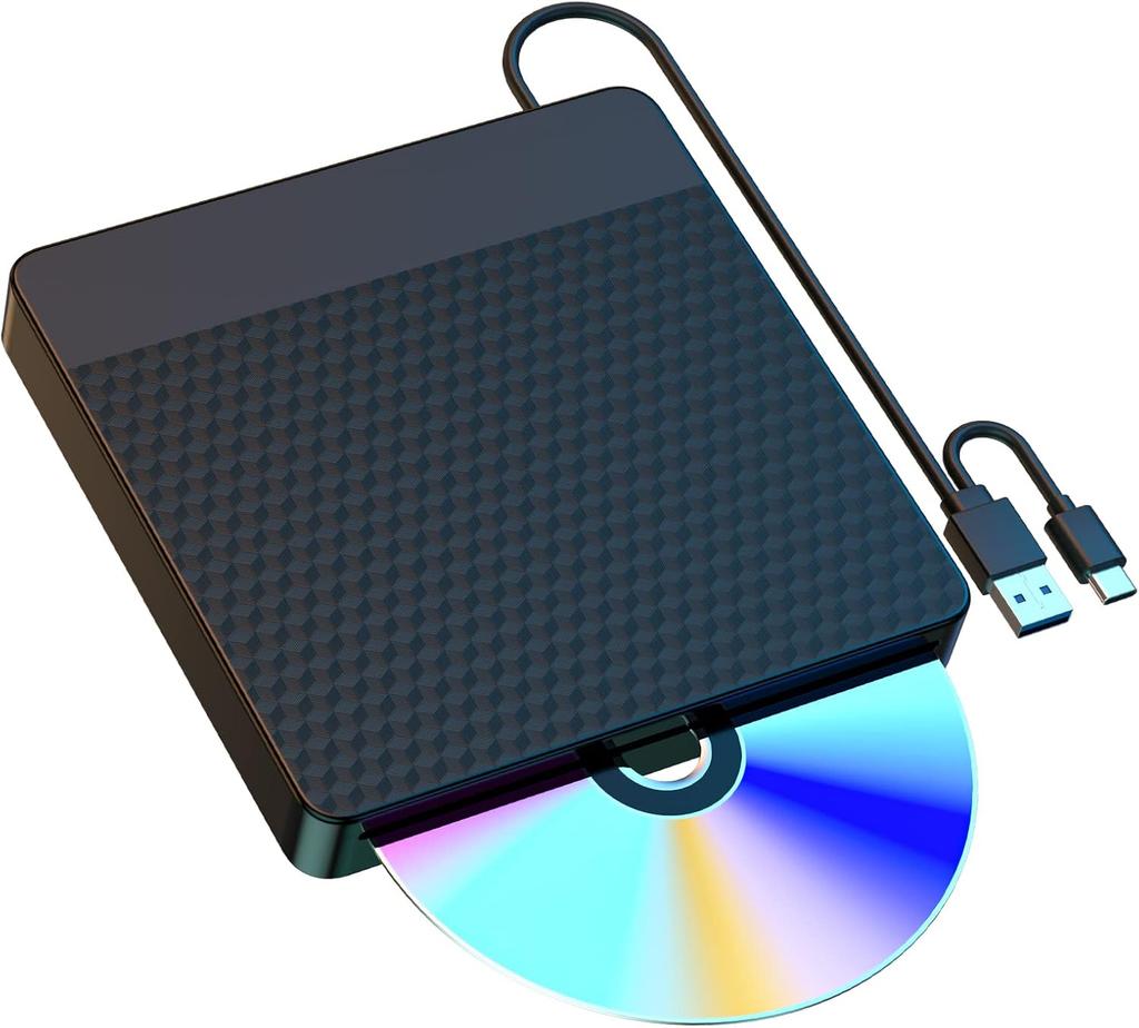 External CD/DVD Drive, USB 3.0 Type-C Slot-in CD DVD Burner Player CD ROM Writer Reader Optical Drive for Laptop Desktop PC