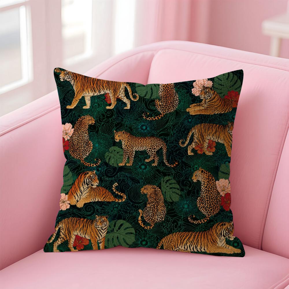 Bohemian Vintage Tiger Cushion Cover Natural Linen Organic Fabric DoubleSided Printing Sofa Home Decor Gift Pillow Case
