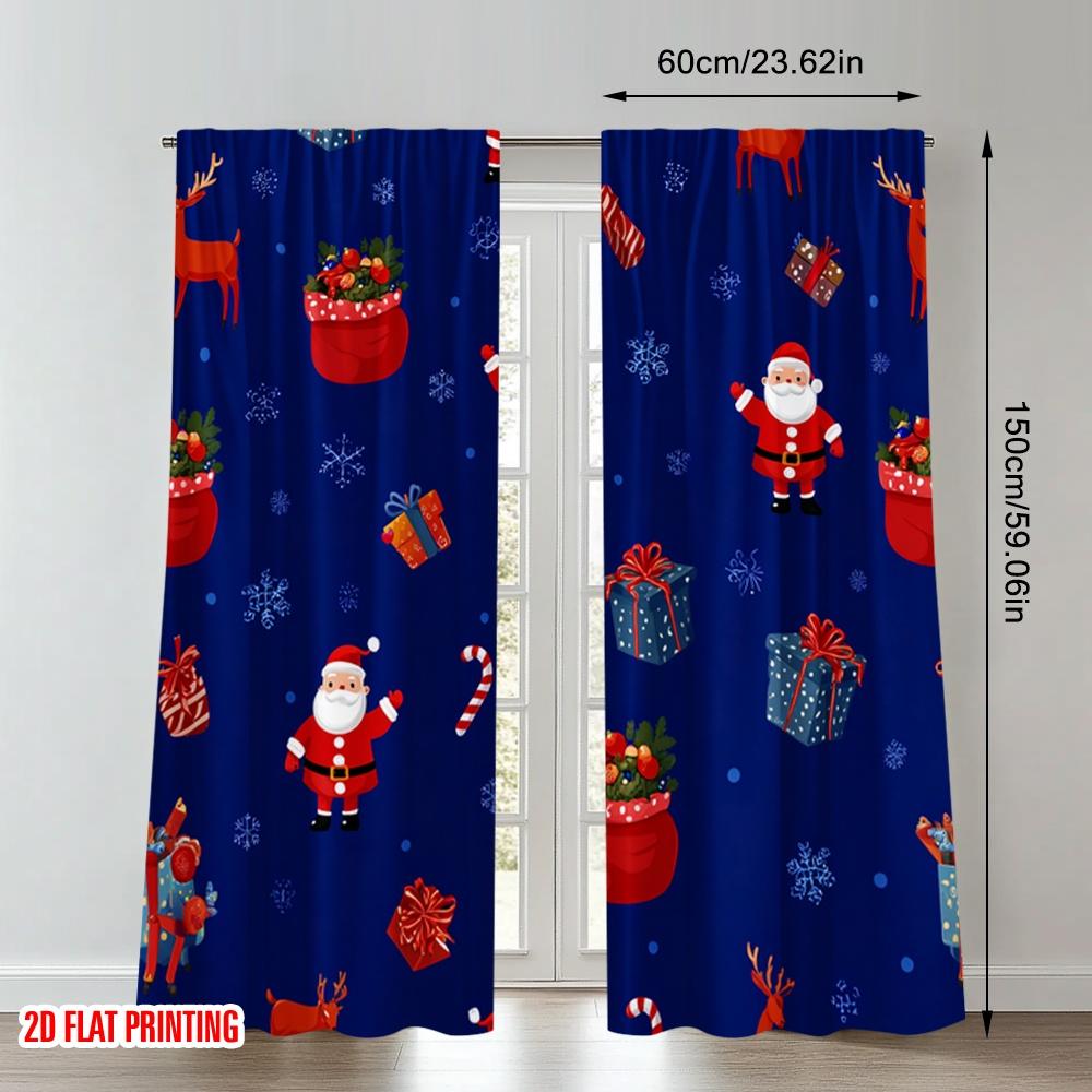 2pcs 2D flat printing Fashionable Christmas curtains Christmas Santa Snowflakes Gift Digital Printed Polyester Drapes Holiday