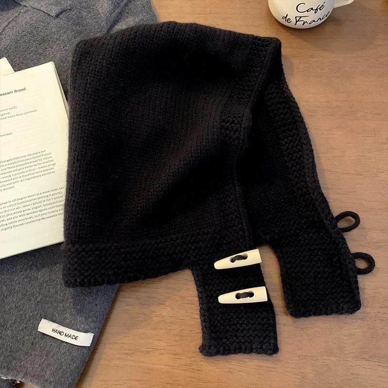 Korean Dongdaemen New Twinkle Horn Buckle Balaclava Women's Winter All-Match Scarf Knitted Hat Ear Protection
