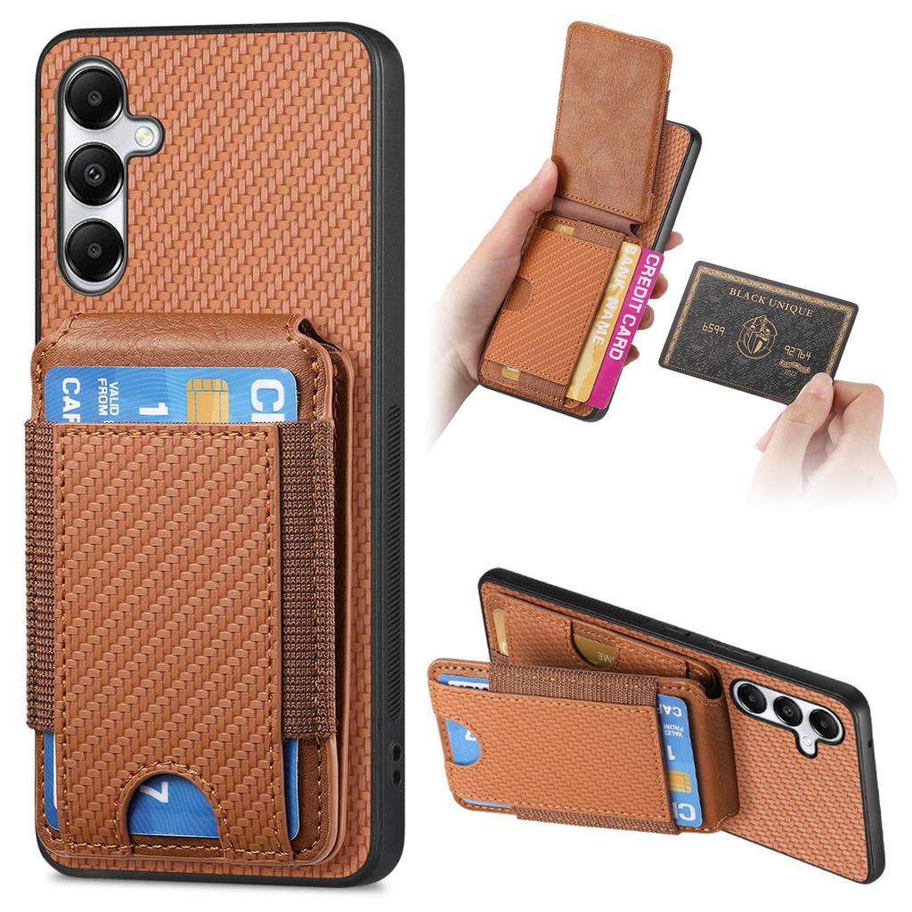 Vertical Cards Solt Wallet Case For Samsung S24 Ultra S23 Plus S22 S21 A15 A25 A35 A55 Carbon Fibre Magnetic Foldable Kickstand