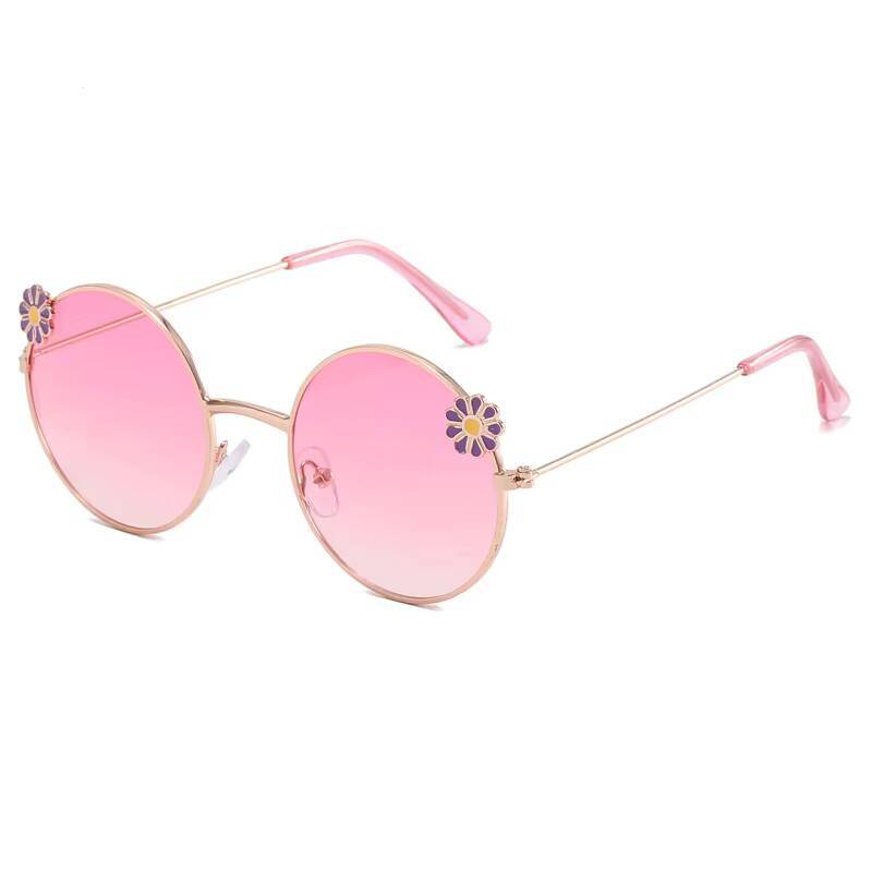 2026 UV400 Retro New Children's Sunglasses Round Frame Flower Baby Outing Sunshade Concave Style Dressing Photo Sunglasses