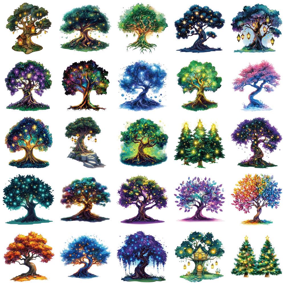 50 Sheets: Magic Tree Retro Style PET Transparent Stickers for Mugs & Phone Cases
