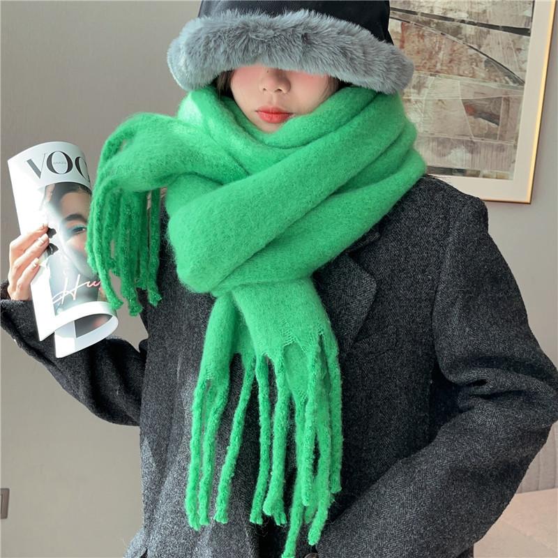 Winter Monochrome Plush Shawl Plain Lazy Style Solid Color Mohair Big Pull Warm Scarf Student Model