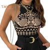Women Two Piece Short Set Sleeveless Round Neck Vest Top High Waisted Shorts Set with Waist Belt Summer Floral Print Outfit