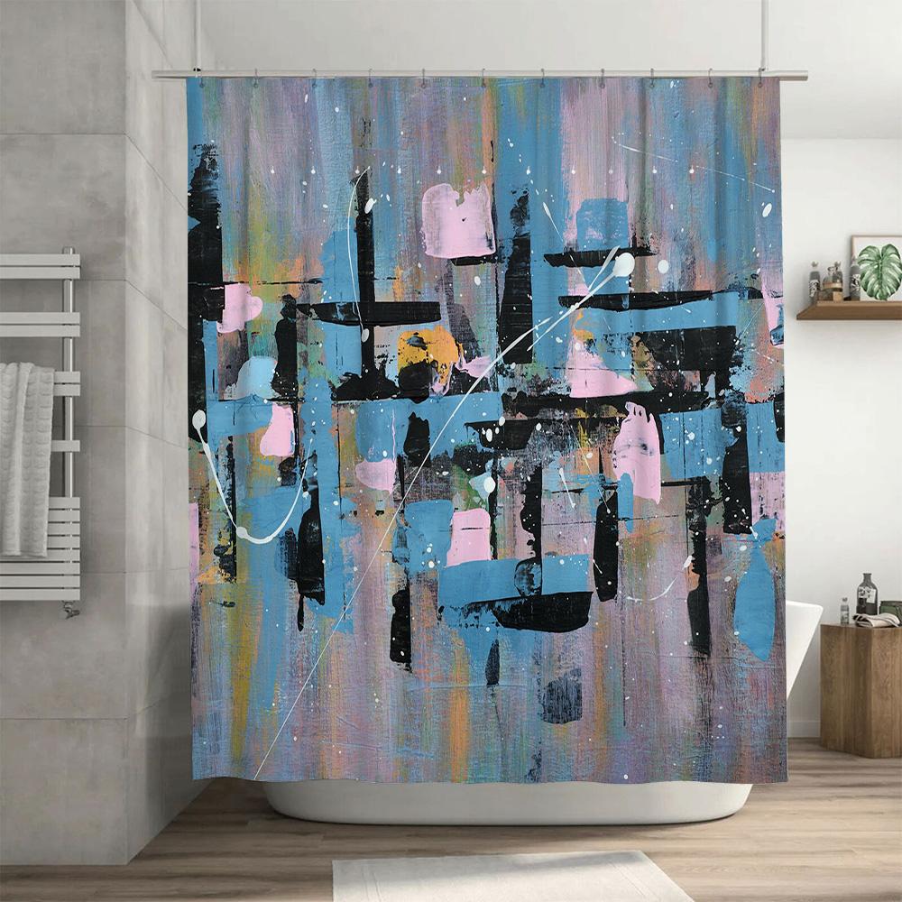 Modern Shower Curtain Set Waterproof Polyester Fabric Printing Bathroom Decor Artistic Blue Pink Black Yellow White Design For L