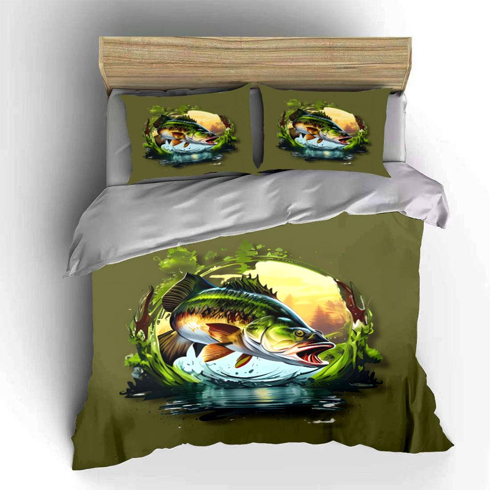 Fishing Themed Trio Set Multiple sizes kid's and adults' bedroom Exquisite 3PC bedding set gift