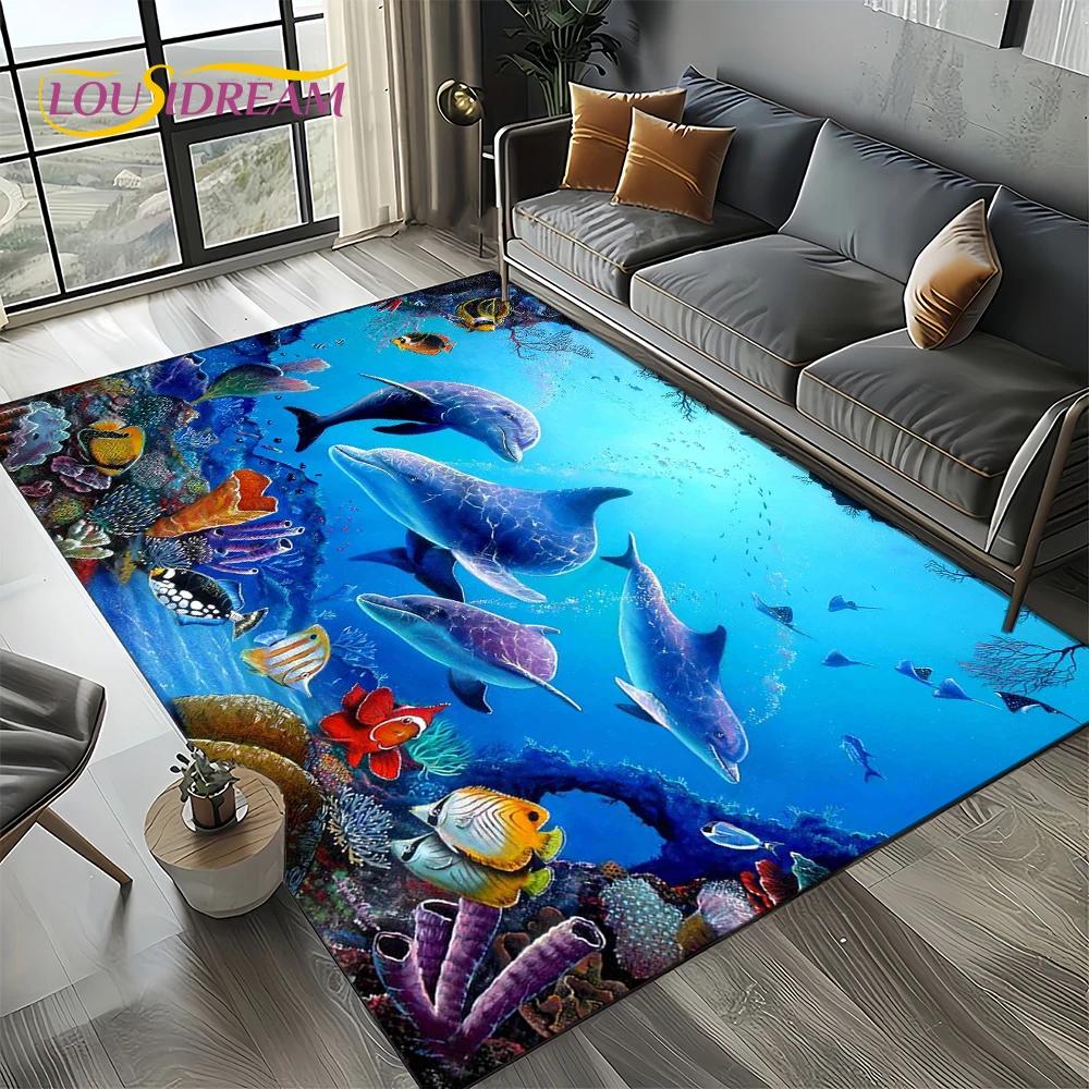 

Underwater World 3D Illusion Seabed Cartoon Shark Dolphin Carpet Rug for Living Room Bedroom Home Sofa Decoration,Floor Mat Kid 40x60cm