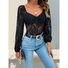 Hot Fall Women's Jumpsuit Fashion Sexy Backless Lace Long Sleeve V Neck Romper
