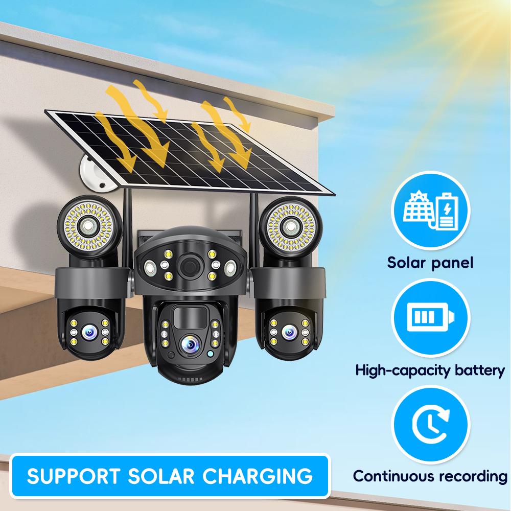 Kamera CCTV 2 w 1 zasilana energią słoneczną, potrójny obiektyw ze światłem LED do widzenia w nocy, bezprzewodowa kamera IP sieci WIFI/4G.