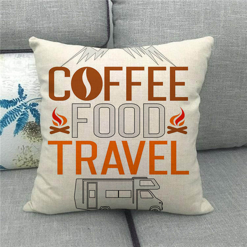 Happy Camper'S Lettered Design Pattern Digital Printing Short Plush Pillow Covers For Car Sofa Office Cushion Cover Home Goods