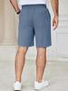 Men's Solid-color Suit Shorts with Leather Label Drawstring Casual Multi-pocket Capre Shorts