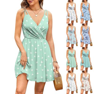 Women's Fashion Casual V Neck Casual Straps Sleeveless Floral Print Dresses
