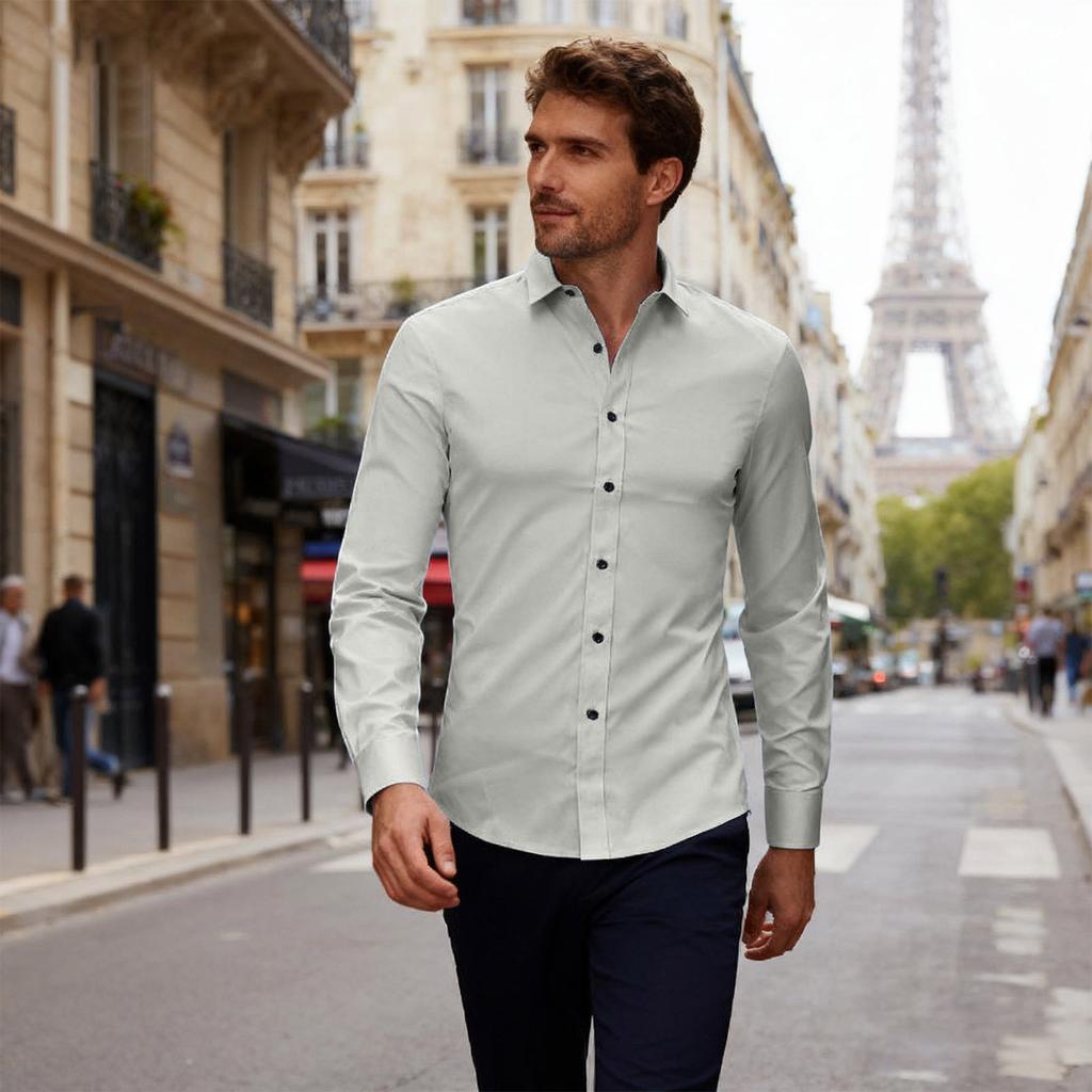 Men's Slim Fit Elastic Shirt, Business Thin Shirt