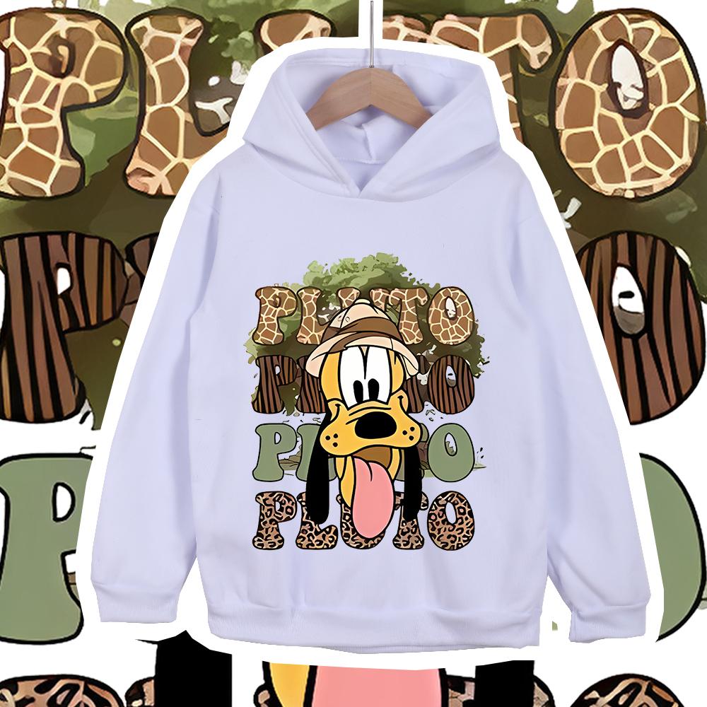 Disney Pluto Animal Kingdom Print Kids Fleece Hoodie For Boys And Girls Warm Plush Lined Children Pullover Soft Winter Outerwear