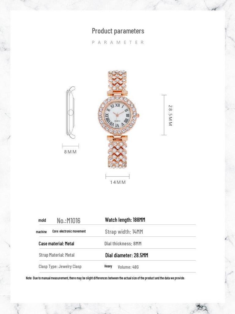 Women's Roman Numeral Rhinestone Quartz Bracelet Watch