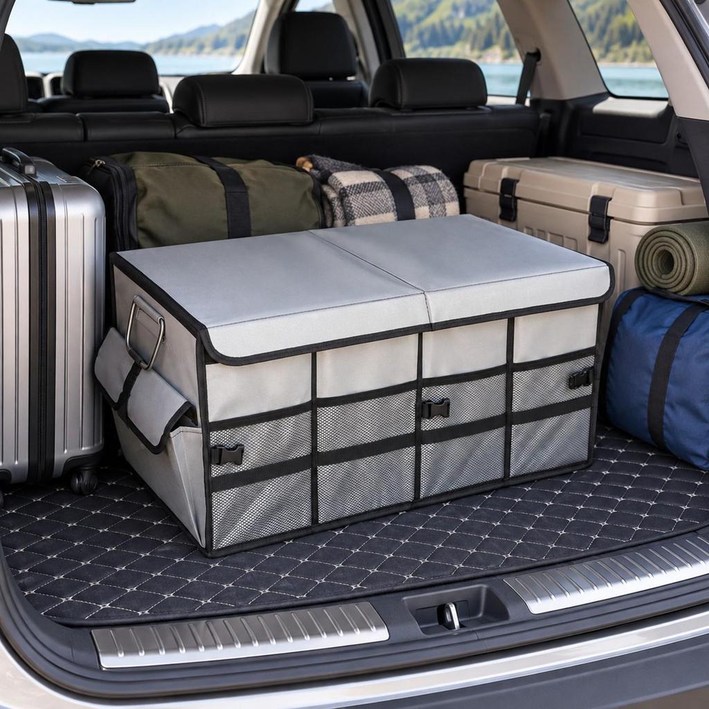 Automotive Trunk Storage Organizer Structured 66L with Mesh Compartments