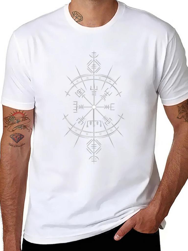 Vegvisir Compass Printing Men's T-Shirt Fashion Short Sleeve Cotton Tee Funny Meme Tops Summer Shirt Y2k T-shirt Men Streetwear