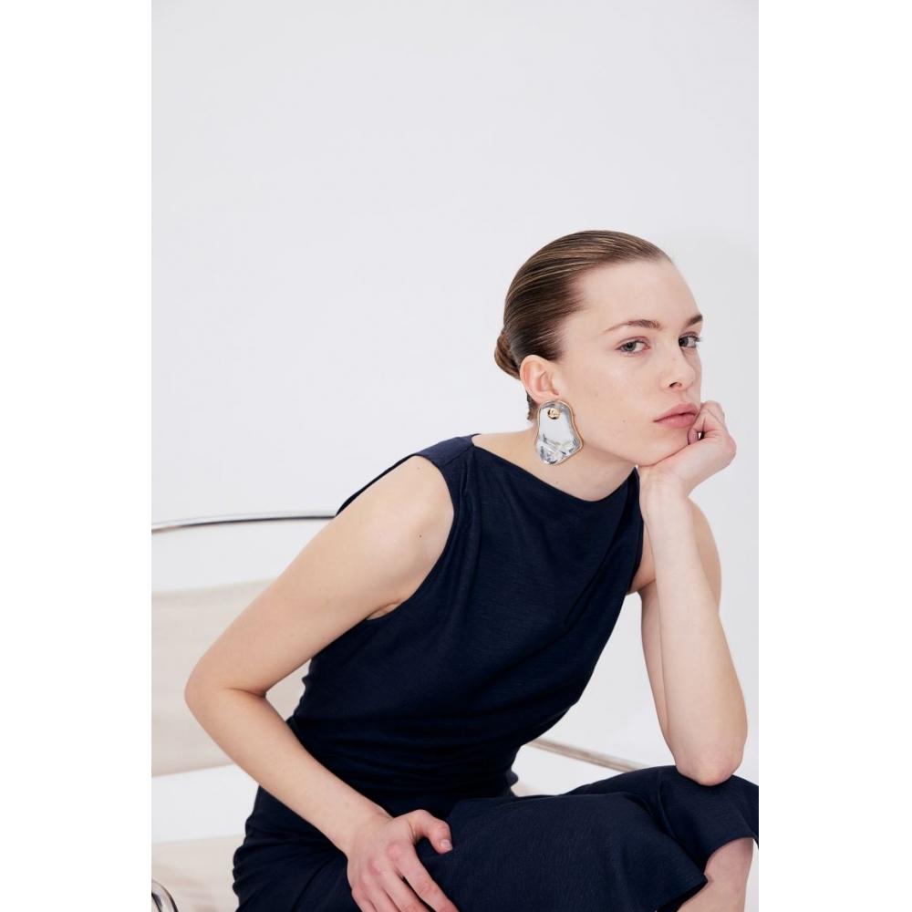 

Драпированное платье из льняной смеси HM Темно-синее