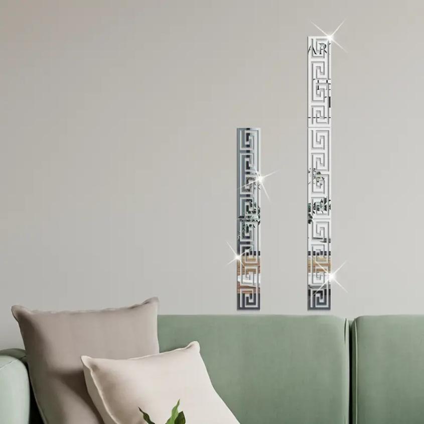 12pcs 20cm Acrylic Self Adhesive Wall Decor Sticker Mirror for Bedroom Edge Strip Corner Line Building Border Home Office Decor