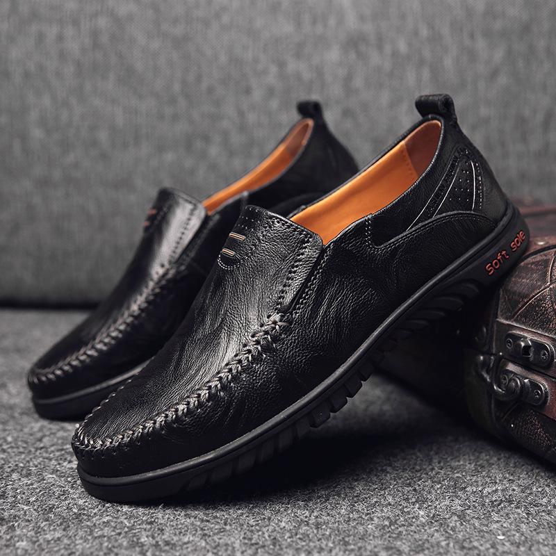 Plus Size Spring and Autumn Soft Bottom Leather Shoes Men's Leather Breathable Men's Business Casual Shoes Lazy Driving Gommino