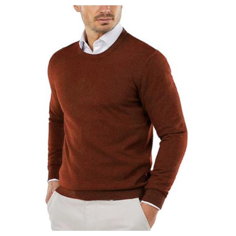 Pull en tricot à col rond et manches longues de couleur unie pour homme