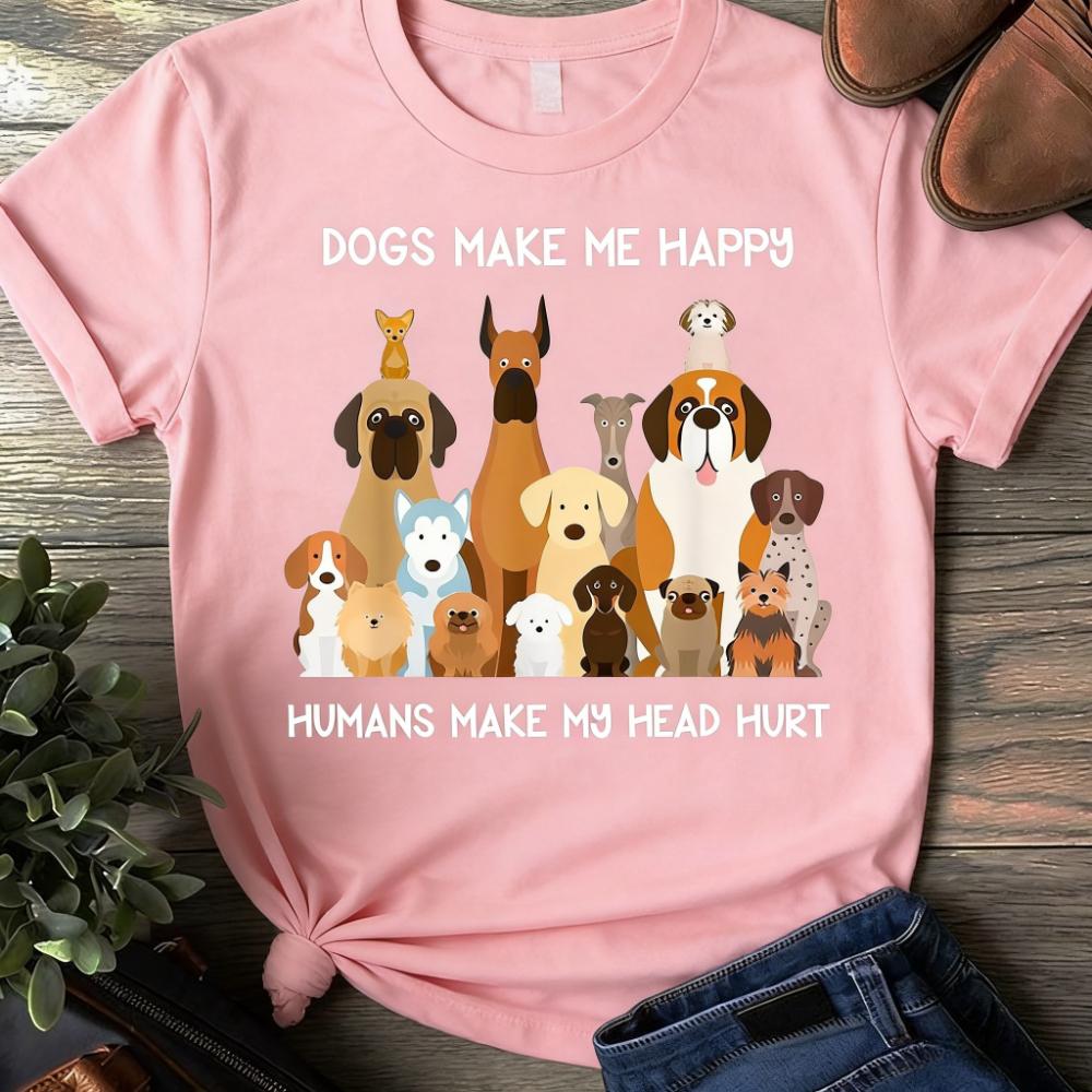 Dogs Make Me Happy HuUnisexs Make My Head Hurt TShirt Dog Lover Gift Shirt Funny Dog Mom Tee Pet Owner Daily Life Casual Cotton T