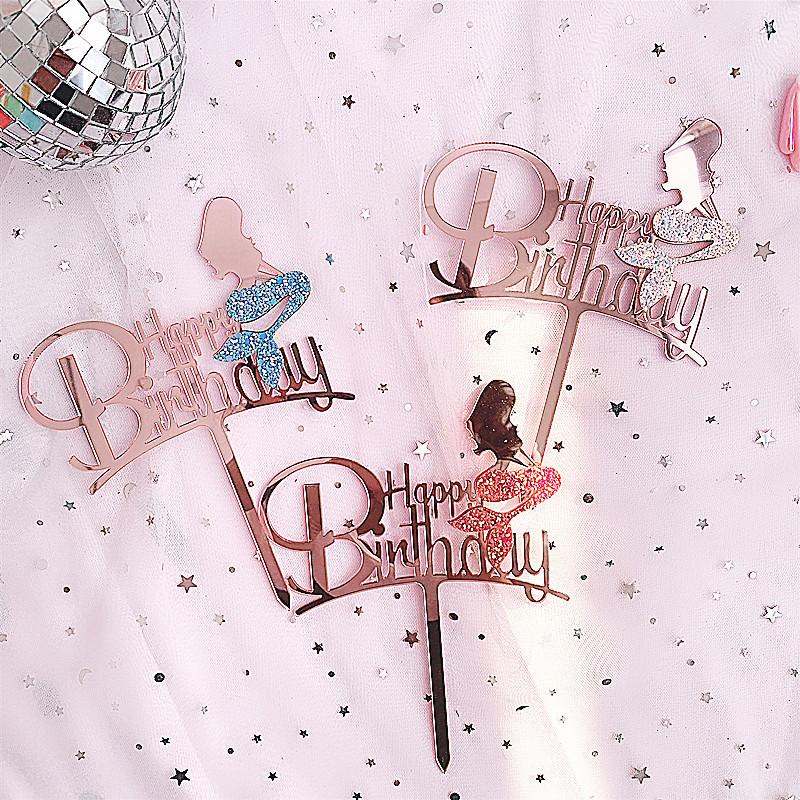 1pc Glitter Mermaid Happy Birthday Cake Mermaid Cake , Under The Sea Themed,  Birthday Party Supplies