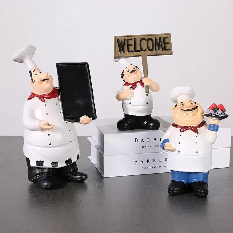 Chefes Barbudos Figuras Creativas Estatua Decoración de Escritorio Personaje Chef Profesional Escultura de Resina Adornos Decoración Moderna para el Hogar