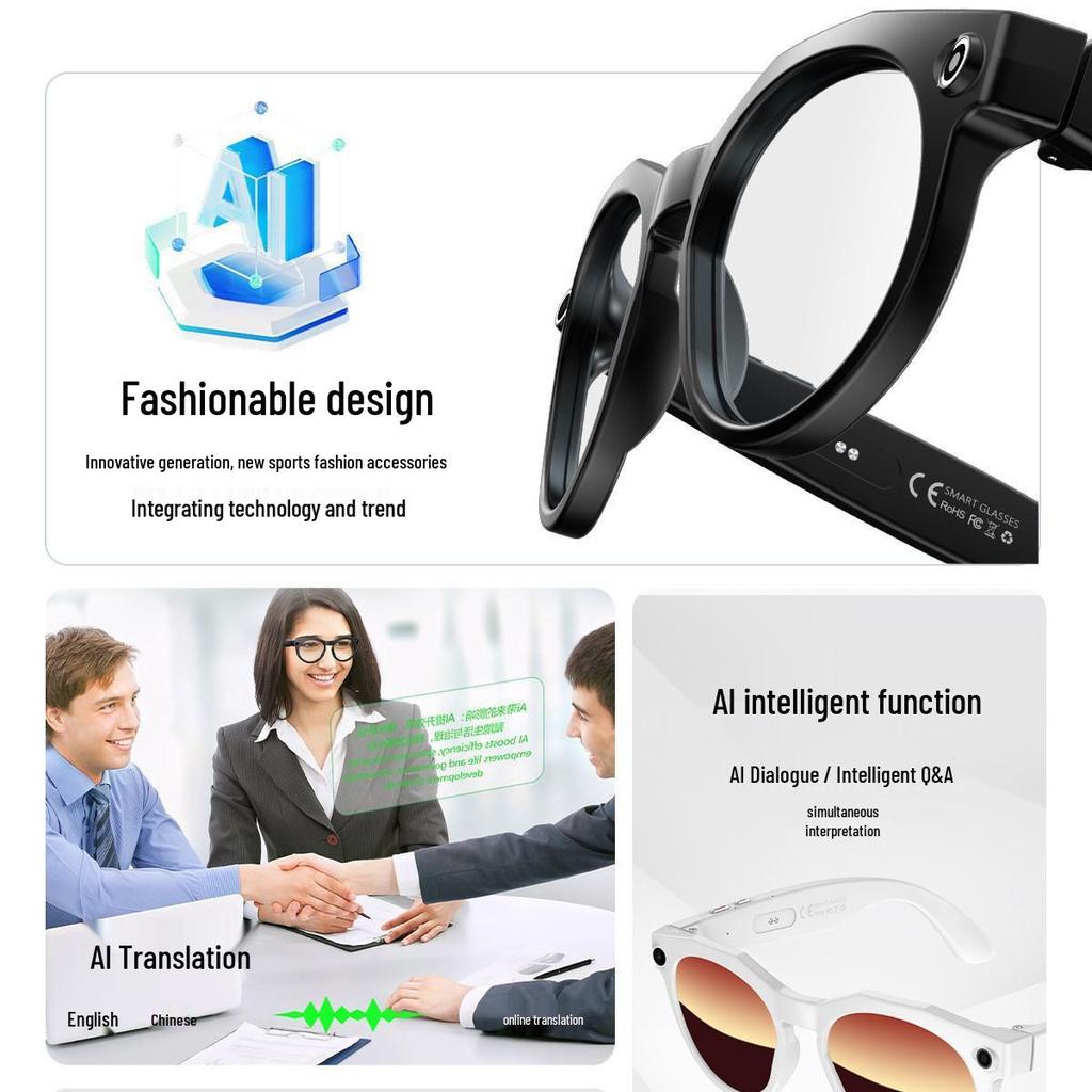 Smart AI Voice Control Glasses with Bluetooth Music, Translation, and 800W Camera