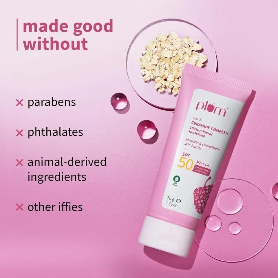 Plum Oat & Ceramide Complex100% Mineral Sunscreen | SPF 50 PA+++ | 50g
