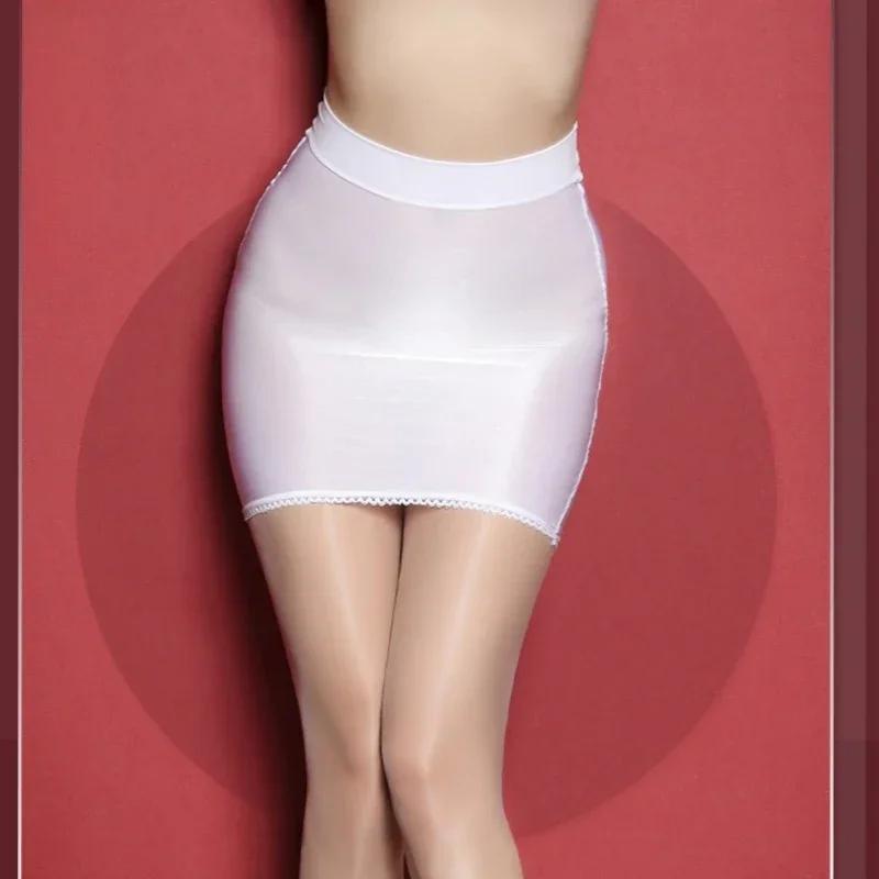 Elastic Shiny See Through Short Mini Skirts Sexy Package High Wiast Tight Black White Wrap Hips Pencil Skirt For Woman Plus Size