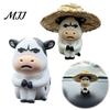 Compact Dashboard Accessories Cute Straw Hat Cow Car Ornament, Creative Desktop Figurine Ornaments with Hat, Cartoon Decor, Interior Decoration Office