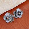 Pre-Owned Floral Geometric Rhinestone Jewelry Set with Clavicle Necklace & Earrings In Turquoise and Pearl Tones
