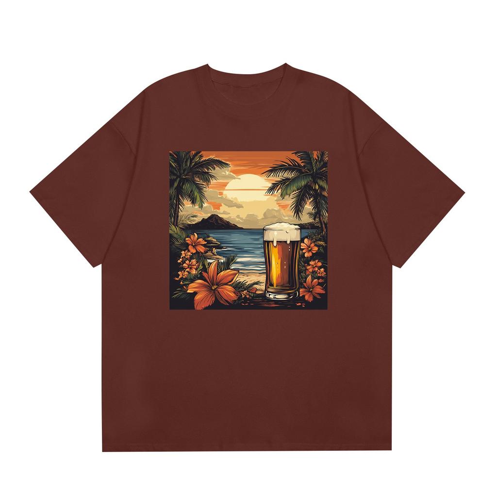 Men's Round Neck Casual Hawaiian Beach Printed Short Sleeve T-shirt Top