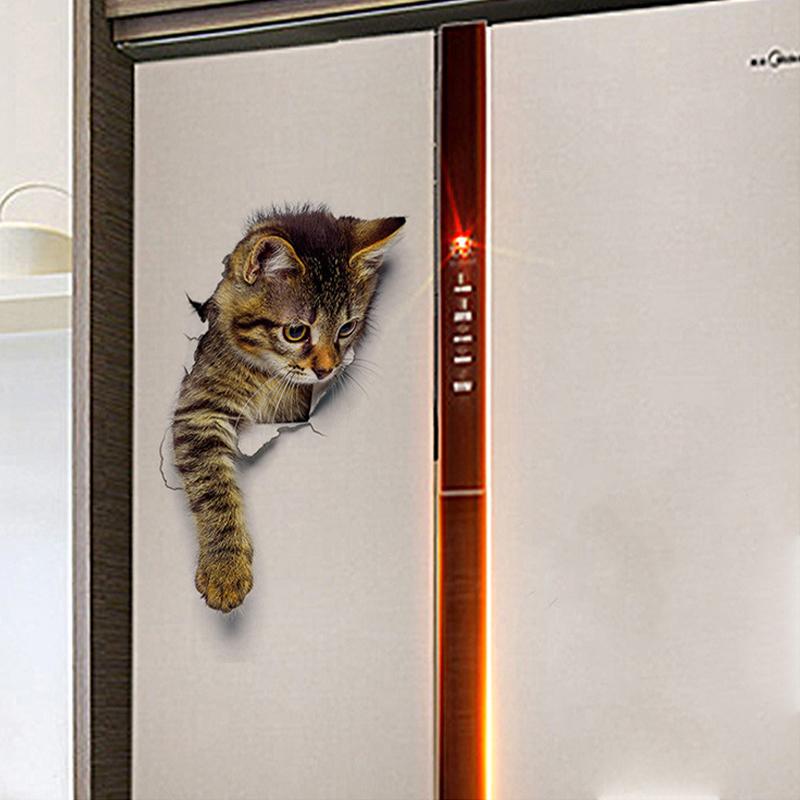 Cute Funny Cats Wall Sticker Hole View Bathroom 3D Toilet Stickers For Home Decoration Animals Decals Self-adhesive Poster