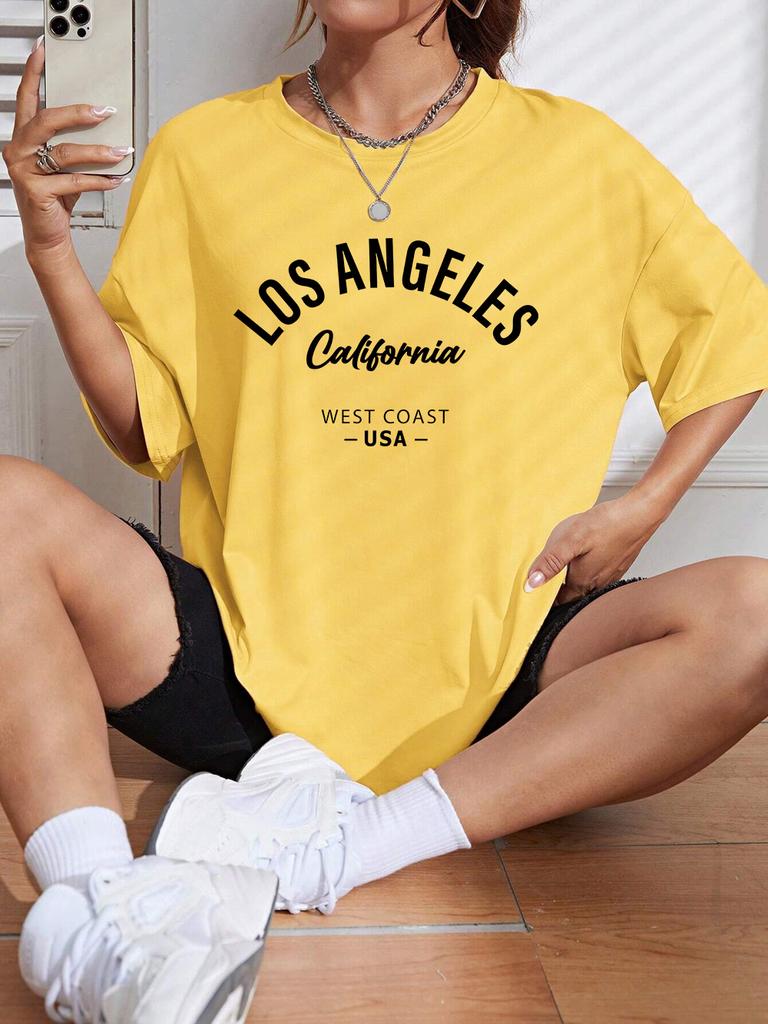 Los Angeles California Usa Printing TShirts Womens Summer Cotton Short Sleeve Tees Loose ONeck Comfortable Tops Casual Clothes