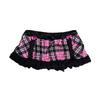 Dunkelrosa & Schwarzer Karopunkt-Spitzen-Rüschensaum Kurzer Rock - Heißer Mädchen-Streetstyle Vielseitig tragbar