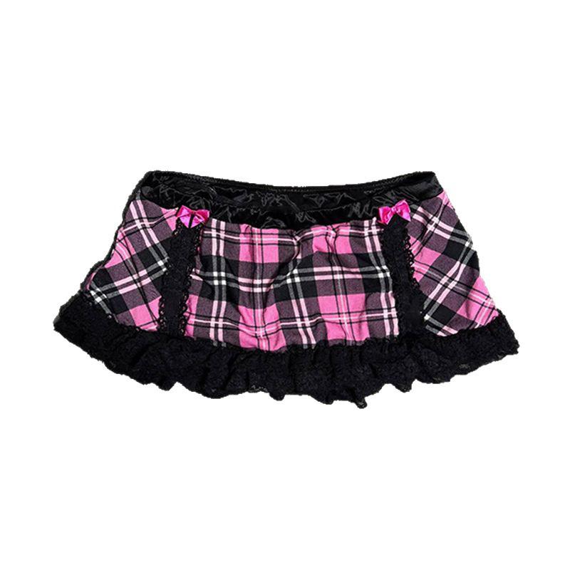 Dunkelrosa & Schwarzer Karopunkt-Spitzen-Rüschensaum Kurzer Rock - Heißer Mädchen-Streetstyle Vielseitig tragbar