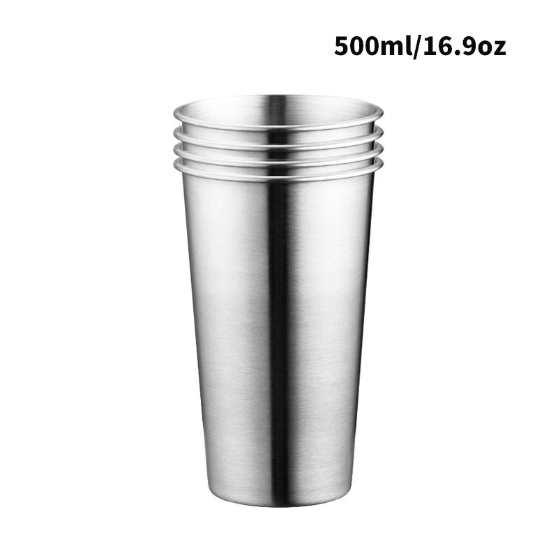 4pcs 300ml/500ml/600ml Stainless Steel Cups Metal Pint Unbreakable Shatterproof Drinking Glasses Stackable Water Cups Tumbler