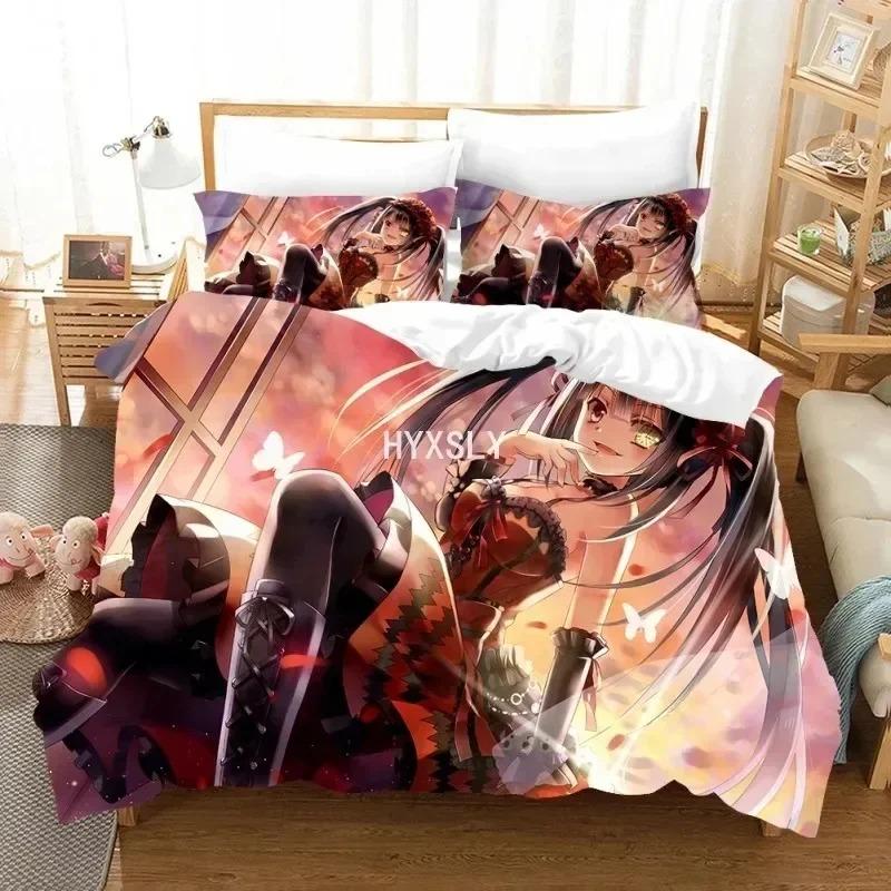 Date A Live Bedding Set Quilt Cover Pillowcases For Adult Boys Single Double Full Queen King Girl Boys Duvet Cover Home Textile